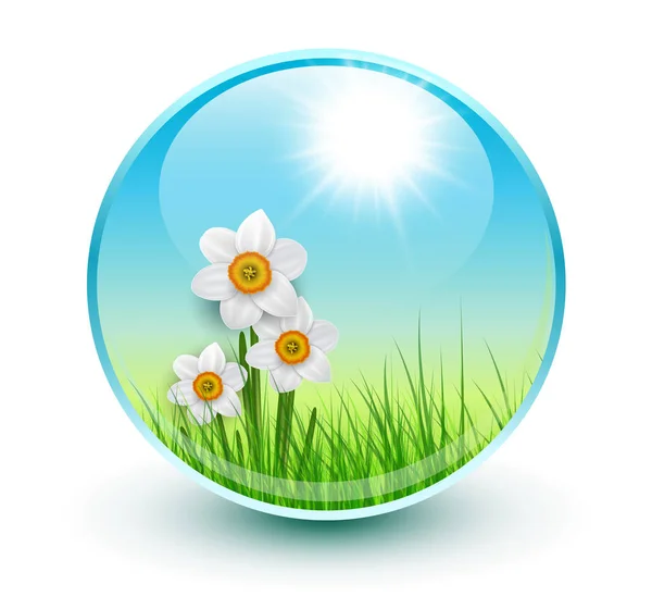 Blommor och gräs inne kristall sfär — Stock vektor