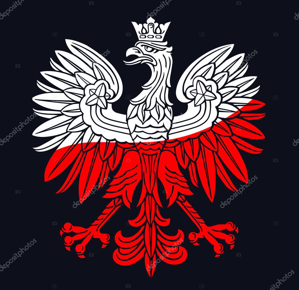 Poland eagle in national white, red colors, as patriotic background, vector national emblem.