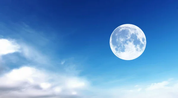 Blue sky with clouds and moon — Stock Photo, Image