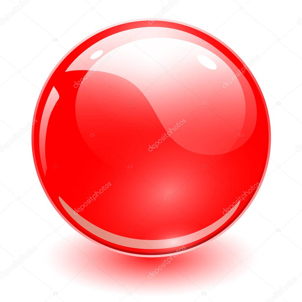 Glass sphere red, vector shiny ball.