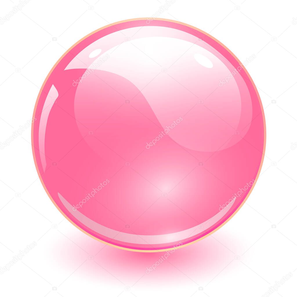 Glass sphere pink, vector shiny ball.