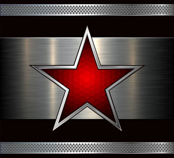 Ασημί Μεταλλικό Φόντο Κόκκινο Αστέρι Στο Εσωτερικό Αφηρημένα Εικονογράφηση Διάνυσμα — Διανυσματικό Αρχείο