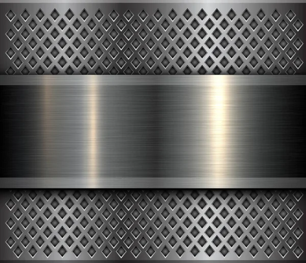 Metallhintergrund Stahl Gebürstetes Metallic Banner Über Perforierter Textur Vektordesign — Stockvektor