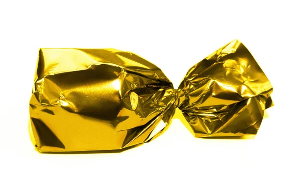 Oro Caramelle Avvolto Isolato Bianco — Foto Stock