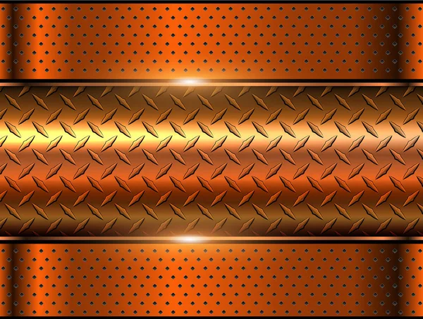 Bakgrund Orange Metallic Kromvektor Design Med Diamant Platta Plåt Textur — Stock vektor