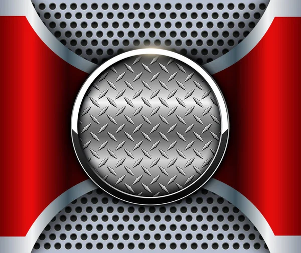 光沢のあるボタンとダイヤモンドプレートの金属質感 ベクトルデザインの金属背景3D — ストックベクタ