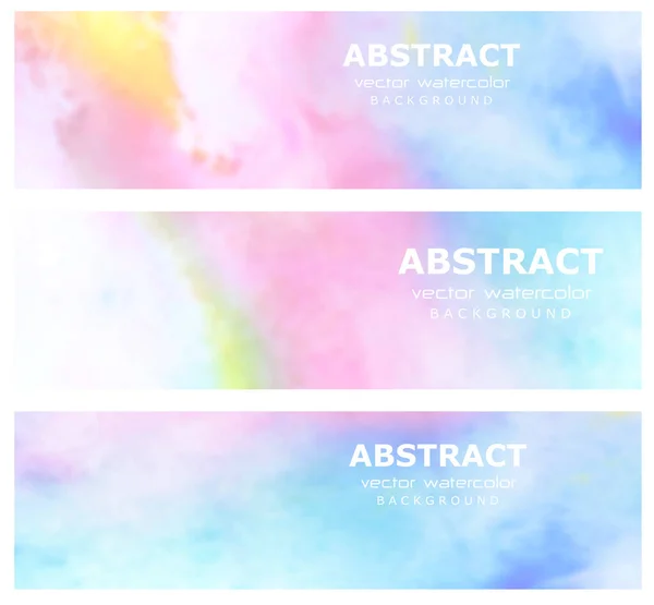 Soft Pastel Aquarelle Banners Abstract Watercolor Gradient Ink Stain Splatters — Stock Vector