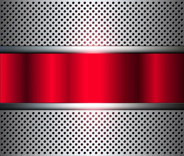 穴パターン銀赤 ベクトル図と金属の背景 — ストックベクタ