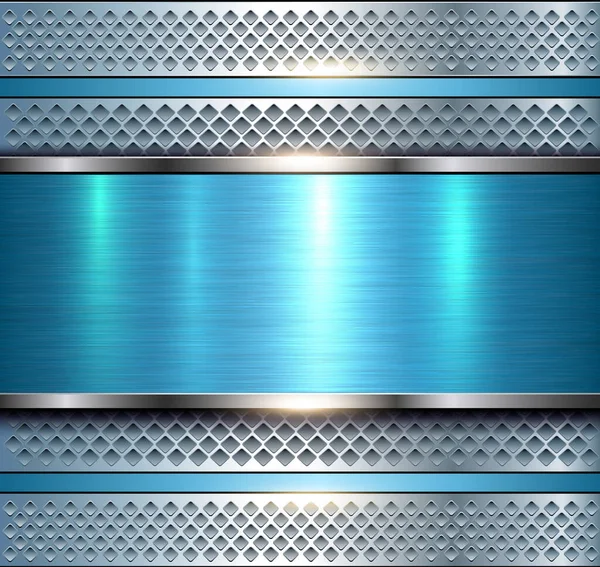 Achtergrond Metallic Zilver Met Blauwe Geborsteld Metalen Textuur Vector Illustratie — Stockvector