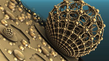 Soyut arkaplan, fantastik 3D altın küreler.