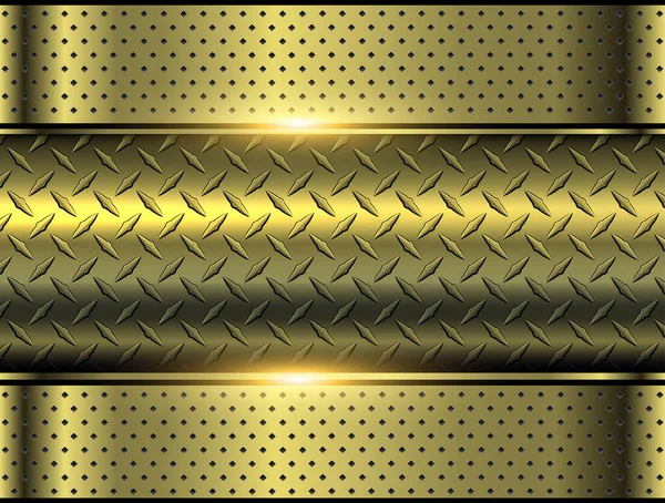 Background Gold Metallic Chrome Vector Design Diamond Plate Sheet Metal — Stock Vector