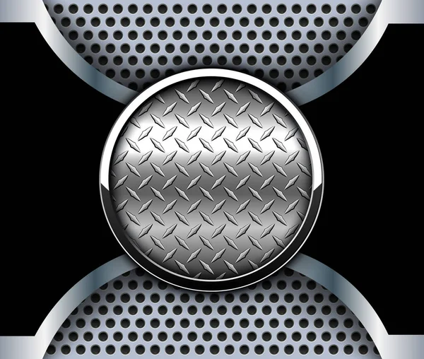 Metallischer Hintergrund Mit Glänzendem Knopf Und Diamantplatte Metallstruktur Vektordesign — Stockvektor