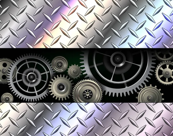 Fondo Tecnológico Textura Acero Inoxidable Metálico Con Engranajes Metal Inisde — Vector de stock