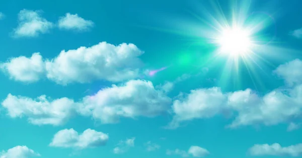 Slunečné Pozadí Modré Nebe Bílými Mraky Sluncem — Stock fotografie