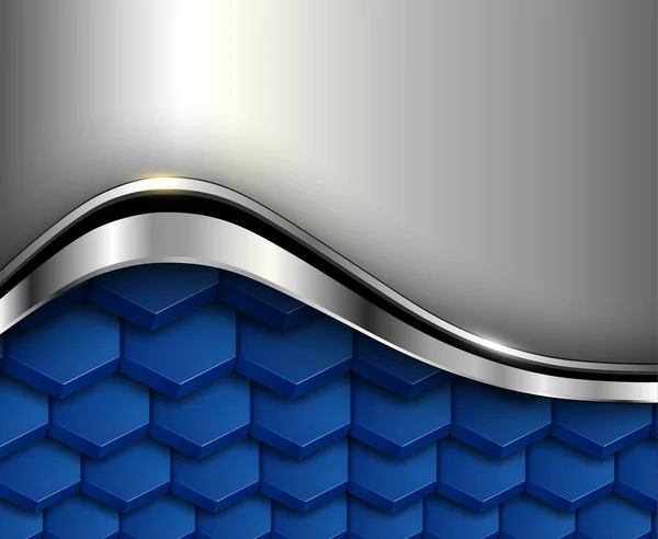 Metallic Background Silver Blue Hexagons Pattern — 스톡 벡터