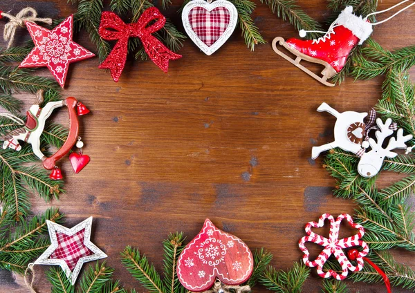 Christmas decorationson wooden background — Stock Photo, Image
