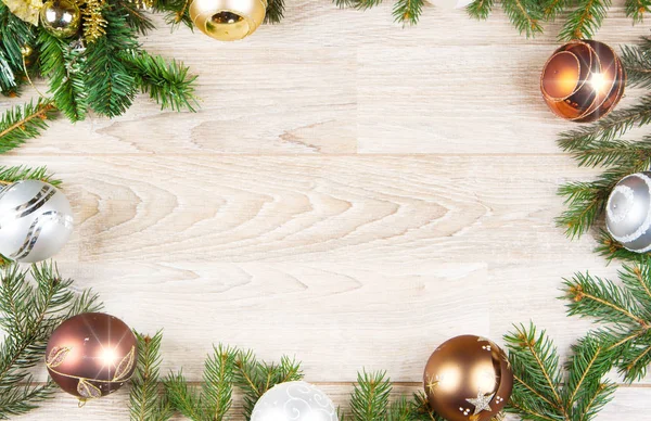 Christmas decoration background on white wood — Stock Photo, Image