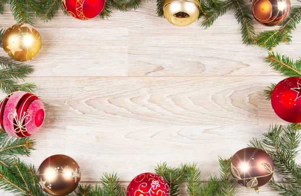Christmas decoration background on white wood — Stock Photo, Image