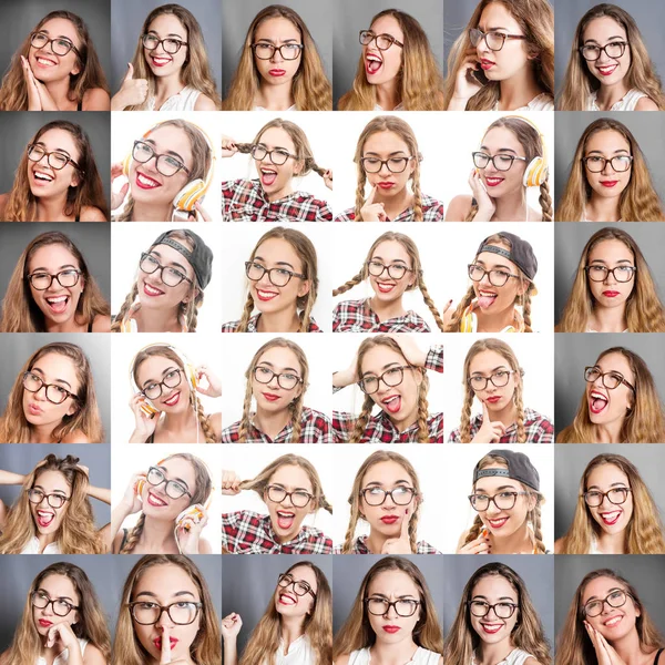 Collage de mujer foto con diferente expresión — Foto de Stock