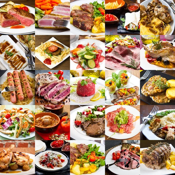 Колаж з різних м'ясних страв міжнародної кухні — стокове фото
