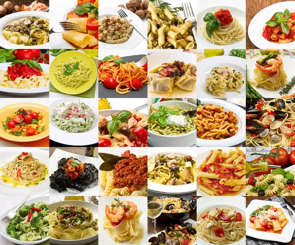 Collage verschiedener Nudelgerichte lizenzfreie Stockbilder
