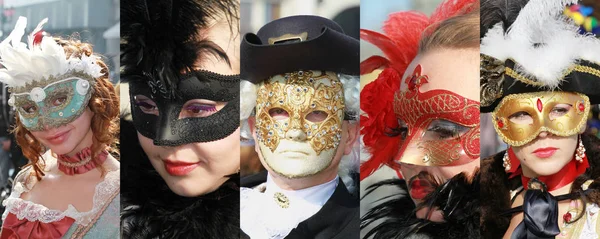 Diferente carnaval máscaras collage — Foto de Stock
