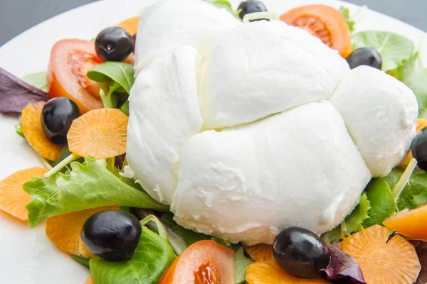 Frischer italienischer Mozzarella mit gemischtem Salat — Stockfoto