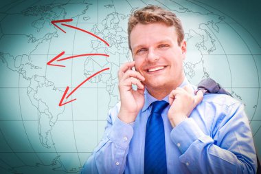 Telefonda konuşan genç bir iş adamının portresi.