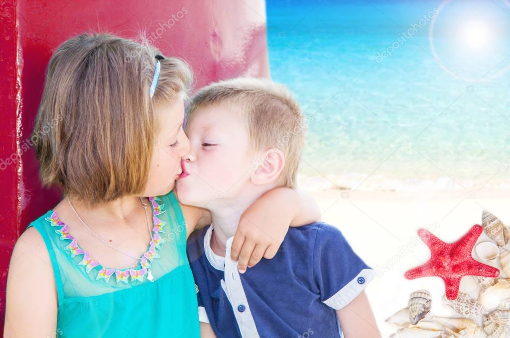 Brother and sister give a kiss affectionate - Stock Photo © lsantilli 
