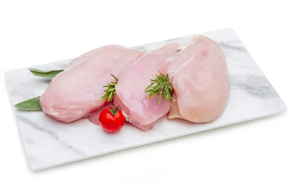 Chicken breast on white plate on white background — Stock Photo, Image