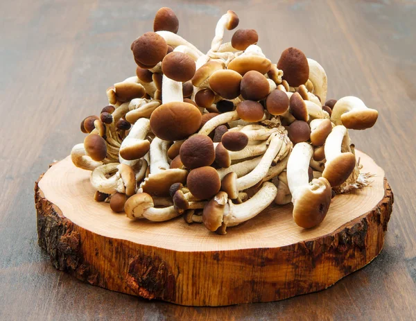 Mushrooms on  wood table — Stock Photo, Image