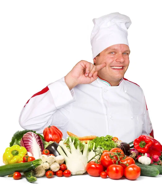 Chef Sonriente Con Verduras —  Fotos de Stock