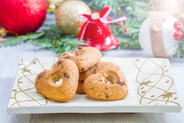 Hart Biscuit Met Kerstdecoratie — Stockfoto