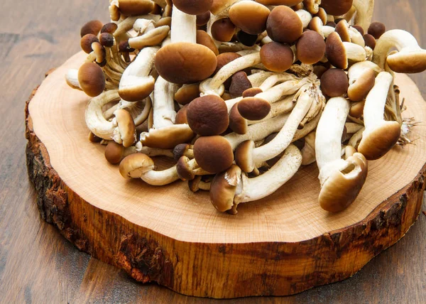 Mushrooms on  wood table — Stock Photo, Image