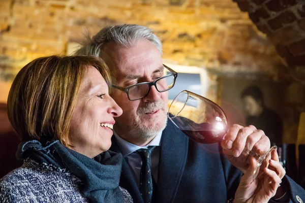 Happy senior couple drinking a wine glass — Stock Photo, Image