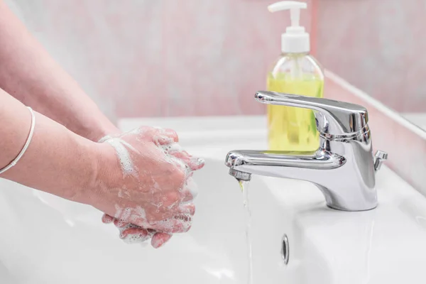 Tvätta Händerna Gnugga Med Tvål För Att Förebygga Koronavirus Hygien — Stockfoto