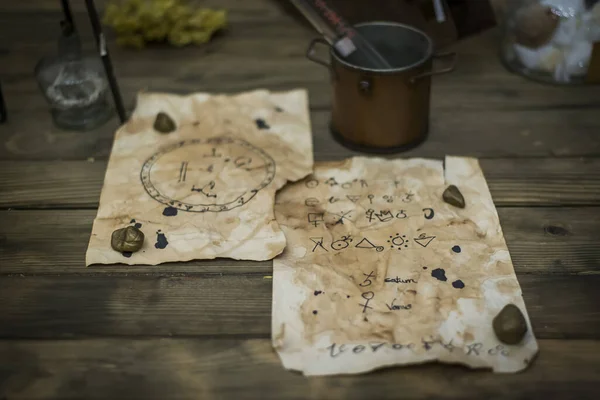 Old parchment with planet symbols — 스톡 사진