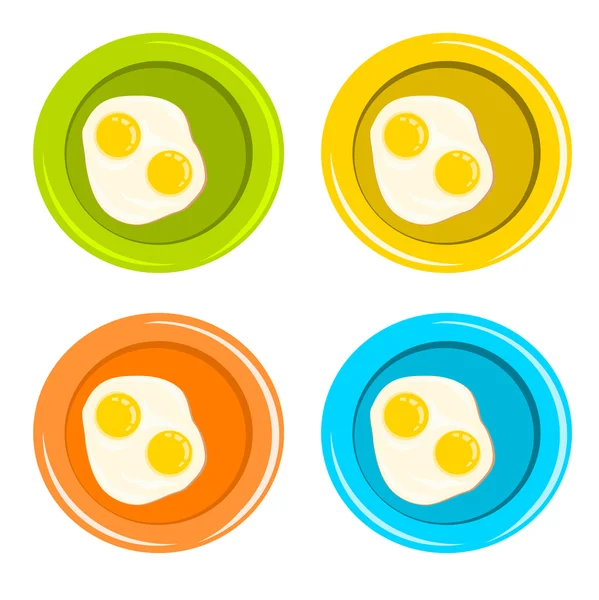 Huevos de buey en platos coloridos — Vector de stock