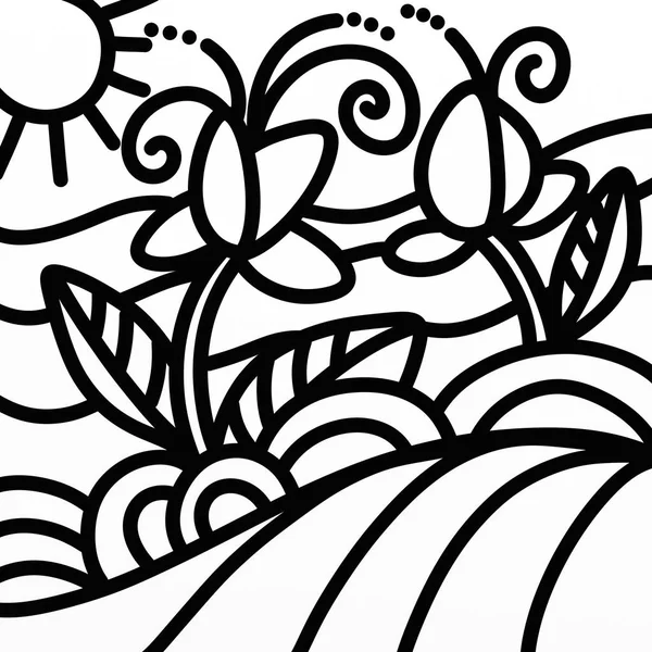 Σχεδίαση με λουλούδια στην εξοχή σε μαύρο και άσπρο — Φωτογραφία Αρχείου