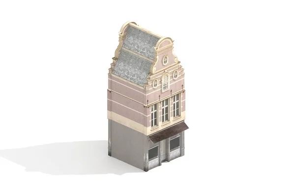 Old Apartment House Building Modell Renderelt Fehér Háttér Izometrikus Nézet — Stock Fotó