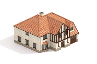 İzometrik görünümde beyaz arkaplan üzerine hazırlanmış Family House 3d modeli