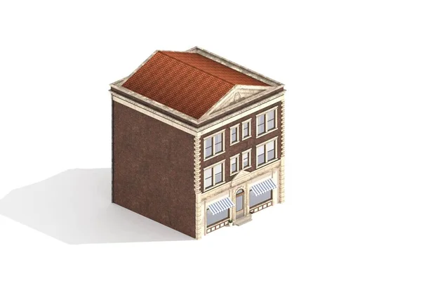 Old Apartment House Building Model Renderowany Białym Tle Widoku Izometrycznym — Zdjęcie stockowe