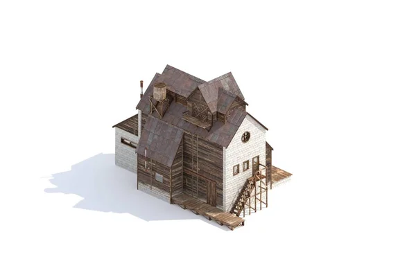 Storage Building Model Rendered White Background Isometric View — 스톡 사진