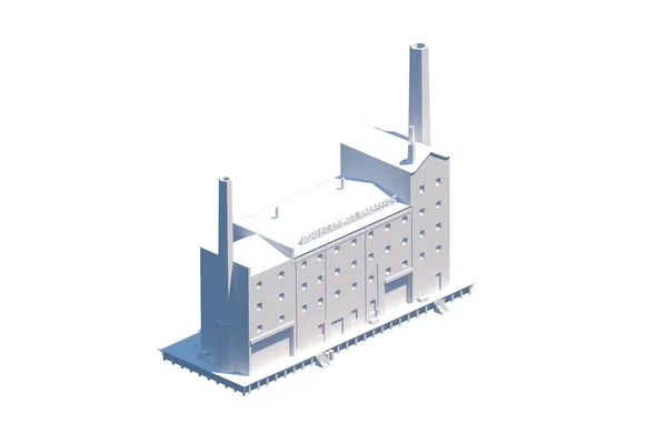 Factory Building Model Renderowany Białym Tle Widoku Izometrycznym — Zdjęcie stockowe