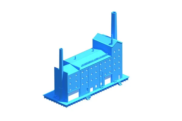 Facotry Gebäude Modell Gerendert Auf Weißem Hintergrund Isometrischer Ansicht — Stockfoto