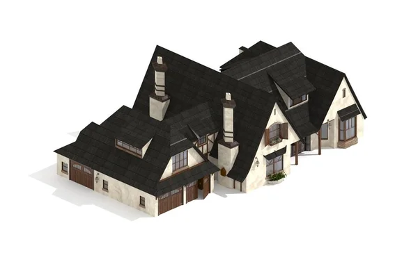 Dom Rodzinny Model Renderowany Białym Tle Widoku Izometrycznym — Zdjęcie stockowe