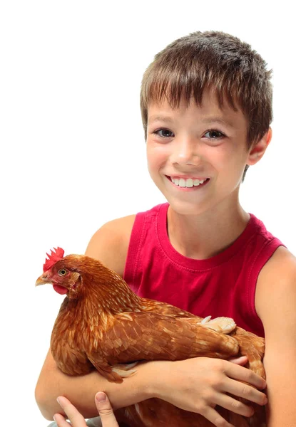 Il ragazzo con la gallina — Foto Stock