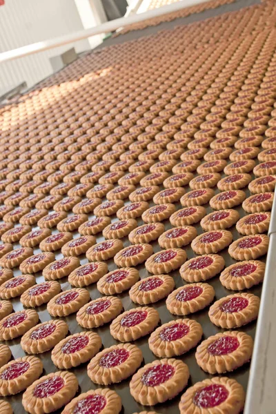 Linea di produzione biscotti marmellata — Foto Stock