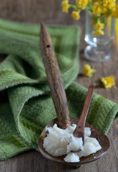 Coconut oil on the spoon — Stock Photo, Image