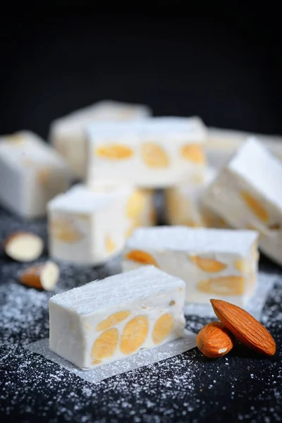 White nougat with almonds — Stock Photo, Image